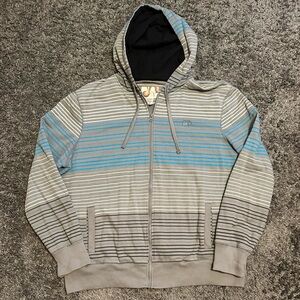 OP 2XL Men's Zip-Up Hoodie in Gray and Blue Stripes
